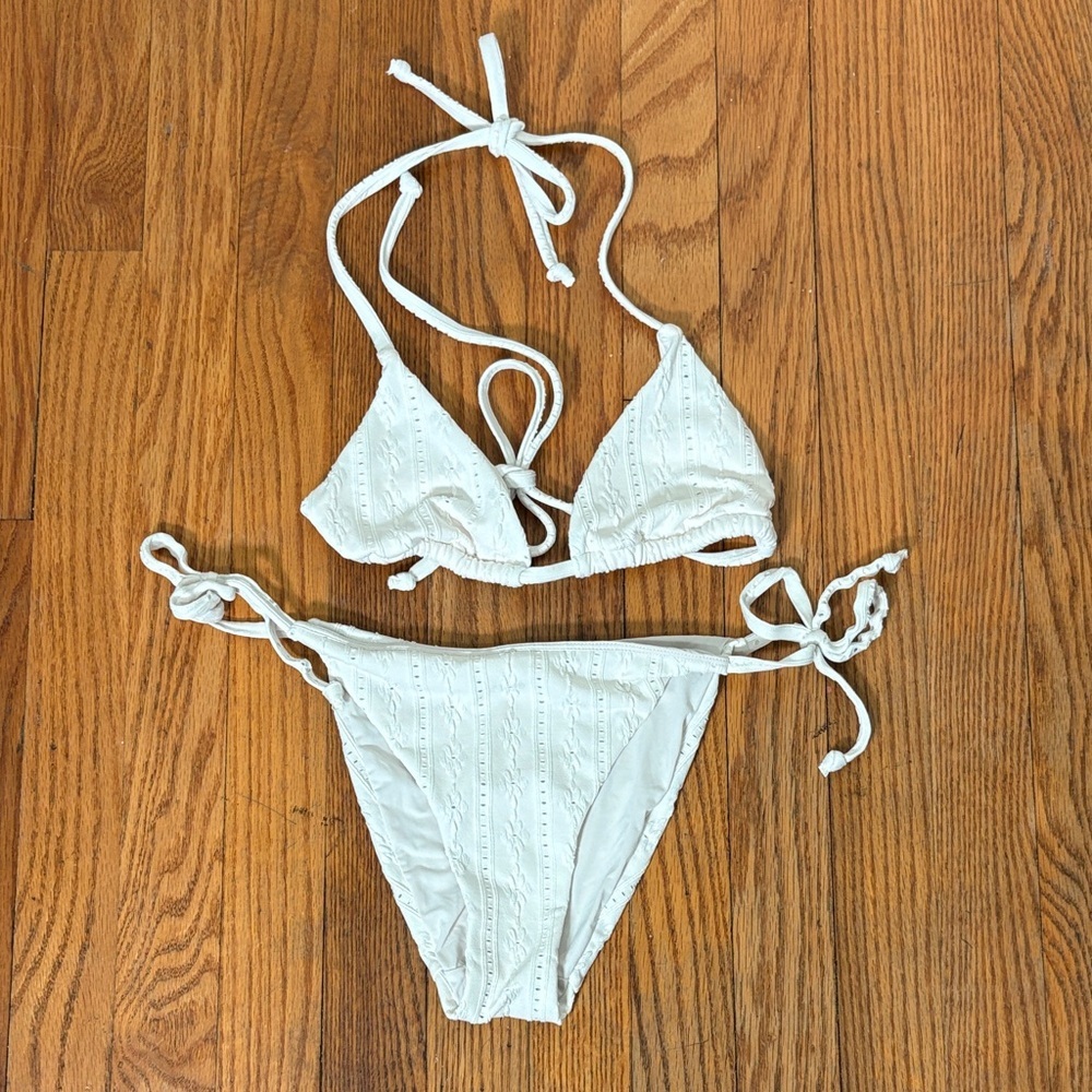 Andie Bikini‎ Set String Bikini Coconut Off white Eyelet size Small NWOT
